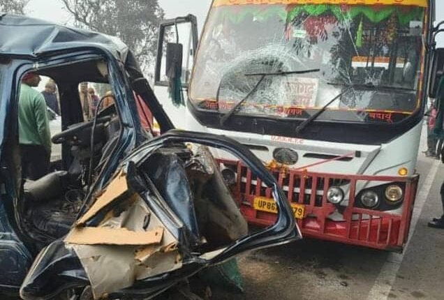 Horrific road accident in Badaun, three including student killed in collision between school van, canter and roadways bus ​
