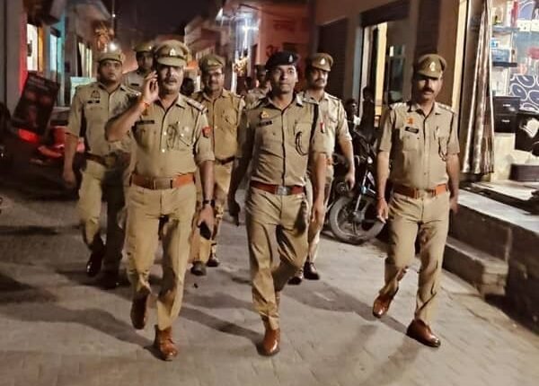 CO Jansath Ramashish Yadav patrolled the town on foot.