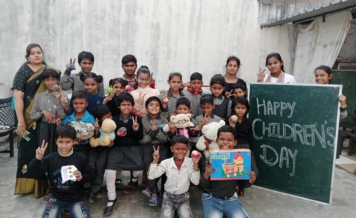 Children's Day was celebrated with slum children and toys and chocolates were distributed
