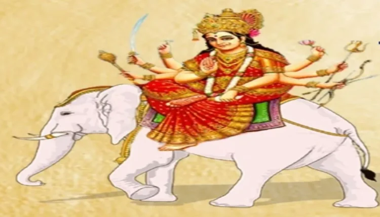 Arrival of Maa Durga riding on an elephant, a symbol of prosperity and happiness