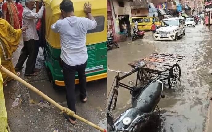 Mirzapur: Roads filled with water due to rain, reaching Vindhyachal Dham from the city became a problem