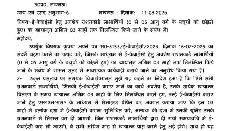 Lucknow: Ration distribution will be stopped for 3 months if KYC is not done