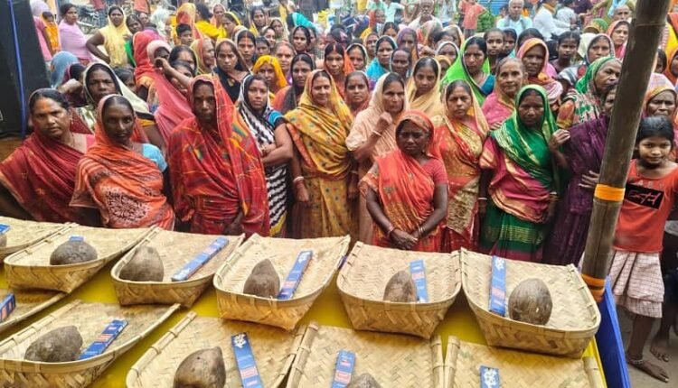 Hundreds of Chhath devotees were made to take a dip in the Ganga river and puja materials were distributed in Khagaur Panchayat of Lakhisarai.