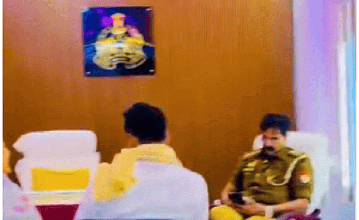 BJP women workers filmed a video inside the BKT police station, while the inspector remained seated.