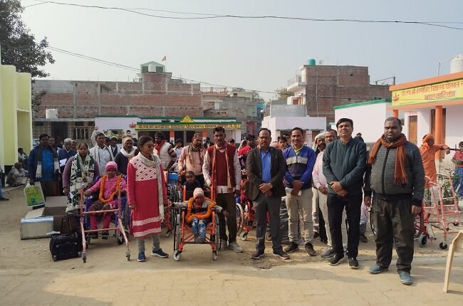 Sonbhadra: Assistive devices distributed to children with disabilities.