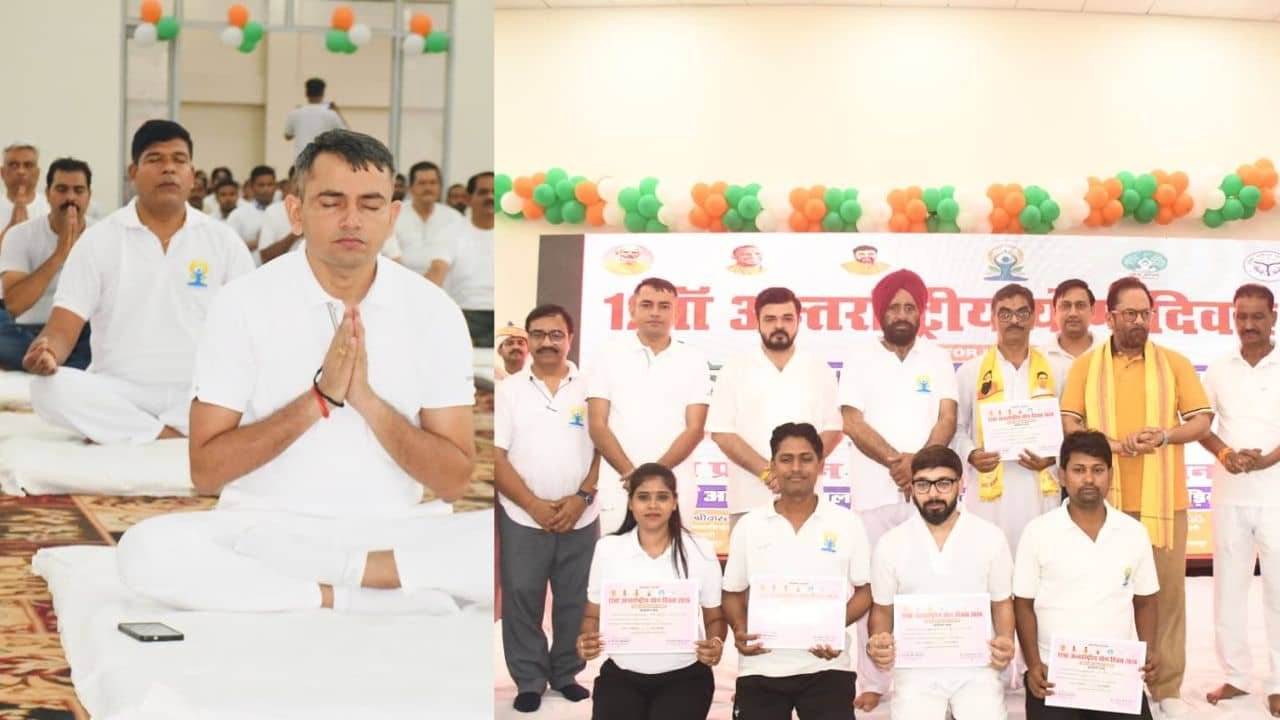 Grand yoga event organized in Rampur on the occasion of the 12th International Yoga Day.